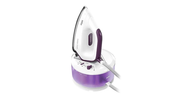 Braun CareStyle Compact IS2144VI, buharlı ütü istasyonu, 125 g/dk, maksimum buhar püskürtme 420 g/dk, Eloxal Plus taban, FreeGlide 3D teknolojisi, 1,5 L su deposu, 6 bar basınç, 2400 W güç, mor ürün görseli 1