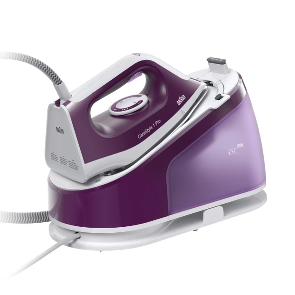 Braun CareStyle 1 Pro IS1514 VI buharlı ütü istasyonu - FreeGlide 3D teknolojisine sahip buharlı ütü, dikey buhar, damlama önleme işlevi, 1,7 L su deposu, 6 bar, 120 g/dak, 2200 W, mor ürün görseli 1