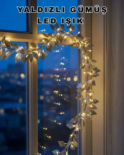 Pilli Gümüş Yaprak Led Işık Ev İçi Ve Yılbaşı Dekor Aydınlatması ürün görseli 1