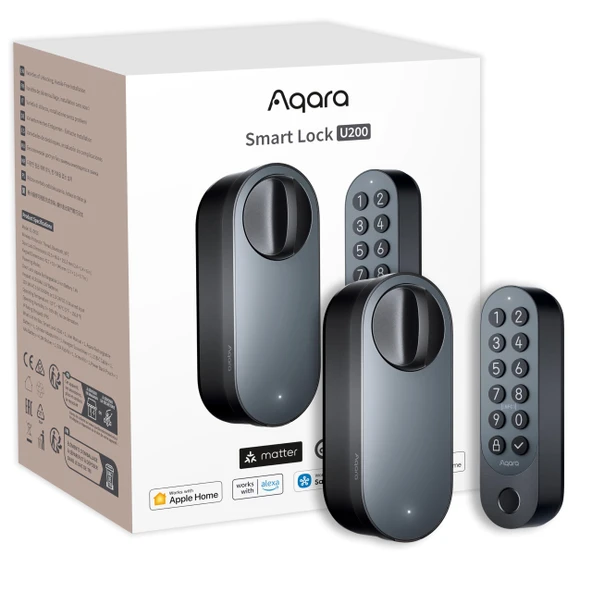 Aqara Smart Lock U200 (parmak izi ile), Matter Over Thread, Apple Home Key ve Şarj Edilebilir Pil ile Akıllı Kapı Kilidi, Homekit, Google Home, Alexa ve SmartThings'i destekler, Siyah ürün görseli 1