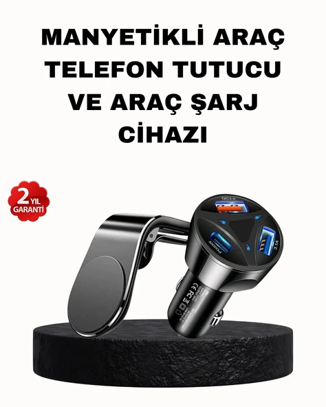 Manyetik Araç Telefon Tutucu Ve Hızlı Şarj Adaptörü 2’li Set ürün görseli 1