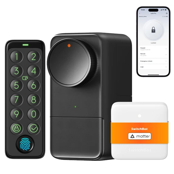 SwitchBot WLAN Smart Lock Pro, dokunmatik ekran tuş takımı, kapı sürgü kilitleri, akıllı kapı kilidi, elektronik kapı kilidi, uygulama aracılığıyla kapı açıcı,parmak izi, kod, Alexa, Google, Matter'ı ürün görseli 1