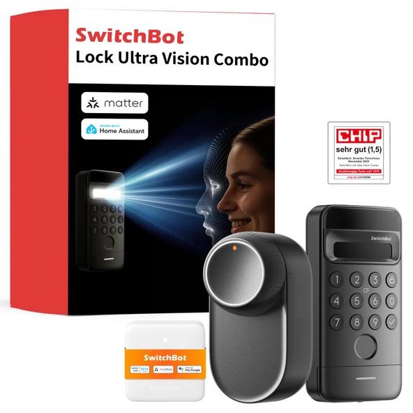 Keypad Vision özellikli SwitchBot WLAN Smart Lock Ultra, 3D yüz/parmak izi tanıma, şarj edilebilir pilli elektronik kapı kilidi, yüzle açılma, parmak izi, kod, Alexa, Matter desteği ürün görseli 1