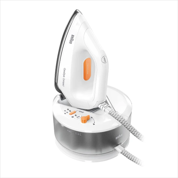 Braun CareStyle Compact IS 2132 WH buharlı ütü istasyonu - FreeGlide 3D tabanlı buharlı ütü, dikey buhar, 2400 watt, pompa basıncı 5,5 bar, şok buhar 400 g/dak, büyük 1,5 l su deposu, beyaz ürün görseli 1