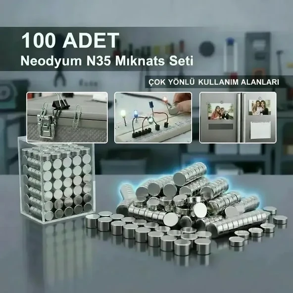 100 Lü 8x3mm Yuvarlak Neodyum Mıknatıs ürün görseli 1