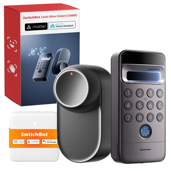 SwitchBot WiFi Smart Lock Ultra, Tuş Takımı Vision Pro ile - 3D Yüz ve Damar Tanıma, Temassız Kilit Açma, Euro Profil Silindirlerine Uyumlu, Matter, Alexa, Google ve IFTTT ile uyumlu ürün görseli 1