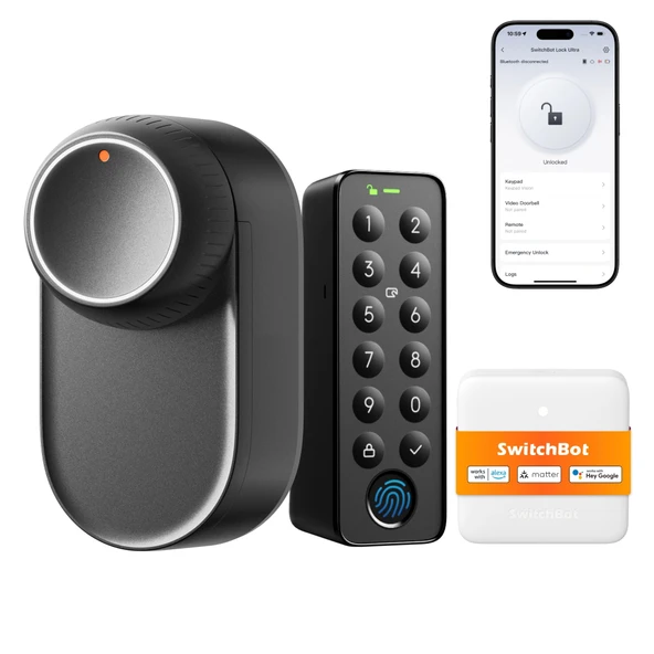 Parmak iziyle kilit açma özelliğine sahip SwitchBot WLAN Smart Lock Ultra, şarj edilebilir pilli elektronik kapı kilidi, parmak iziyle kapı açıcı,şifre, akıllı telefon, Alexa, Google, Matter'ı ürün görseli 1