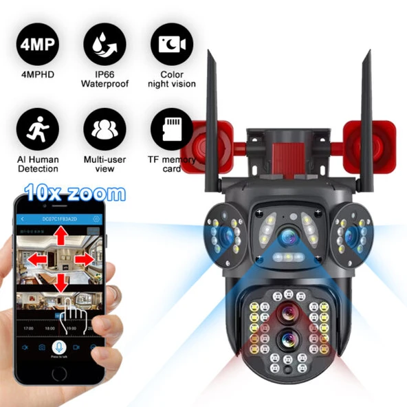 AVENIR AV-S314 12MP 3 Lens Alarm Renkli Gece Görüş Otomatik İzleme Wifi Güvenlik Kamerası ürün görseli 1