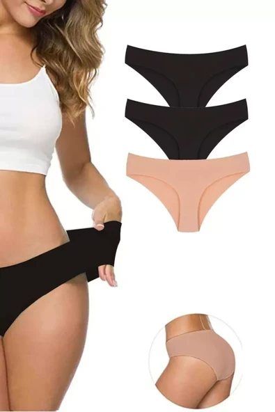 3 Adet Kadın Dikişsiz Lazer Kesim Esnek İz yapmayan Külot S2 mudanis ürün görseli 1