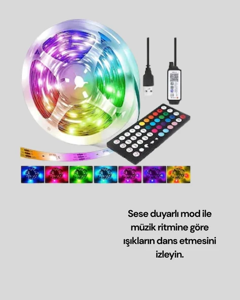 Sese Duyarlı 10m Smart Şerit Led Ios Android Kontrollü Rgb Işık - Resim 3
