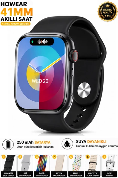 HW Mini 2 Akıllı Saat 41mm Siyah 7 Kordon Bluetooth Smart Watch iPhone Android Huawei Uyumlu 9-10-11 (Siyah) ürün görseli 1