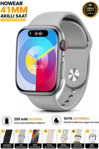 HW Mini 2 Akıllı Saat 41mm Siyah 7 Kordon Bluetooth Smart Watch iPhone Android Huawei Uyumlu 9-10-11 (Gri) ürün görseli 1