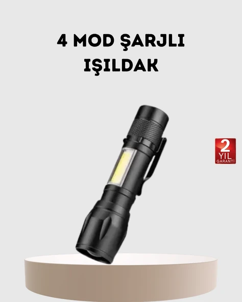 Profesyonel 4 Modlu Şarjlı El Feneri | 1300 Mah Batarya | Cree Led Teknolojisi ürün görseli 1