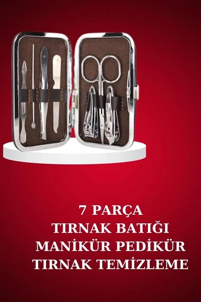 Manikür Pedikür Seti 7 Parça Tırnak Makası Kaş Makası Cımbız Çantalı ürün görseli 1
