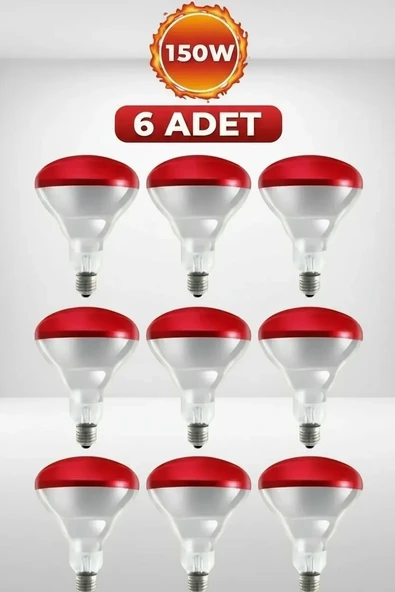 (6 Adet) 150w Kızılötesi Isıtıcılı Hayvan Isıtma Ve Kuluçka Lambası (kırmızı Işık) E27 (kalın Duy) ürün görseli 1