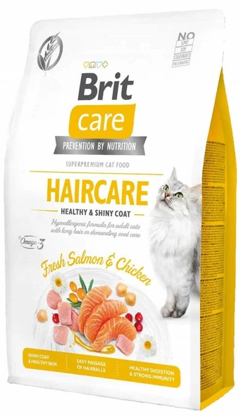 Brit care haircare 2kg tahılsız tavuk ve somonlu deri ve tüy bakım kedi maması ürün görseli 1