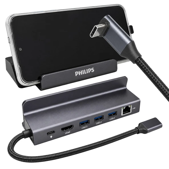 Philips SWR1691A/93 USB-C 6'Sı 1 Arada Stand Tasarımlı Hub - 4K 60Hz HDMI, 1000Mbps LAN, 100W PD ürün görseli 1