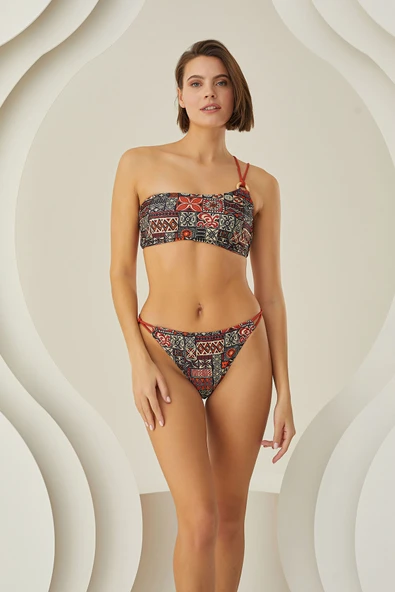 Renkli Lave İp Detaylı Tek Alt Bikini - Resim 2