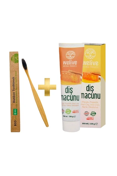 Welive Bamboo Diş Fırçası & Misvak Propolis Diş Macunu Seti - Doğal Ağız Bakımı ürün görseli 1
