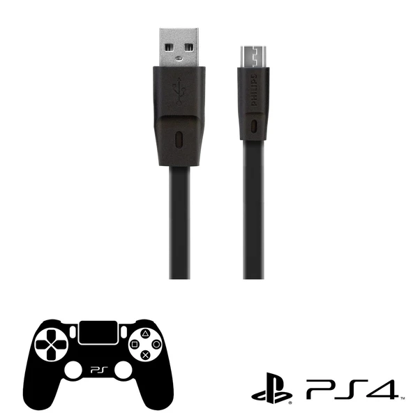 Philips Playstation 4 İle Uyumlu Joystick Şarj Kablosu 3A 45W UsbA to Universal Micro Hızlı Şarj Kablo 1.8M DLC2519CB/97 ürün görseli 1