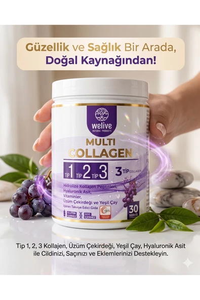 Welive Multi Collagen Powder 3 Tip Kolajen | Hyaluronik Asit & Vitamin İçeren Takviye Edici Gıda 30 Servis ürün görseli 1