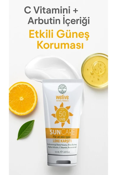 Welive Sun Care Leke Karşıtı Güneş Kremi SPF 50 50 ml | Alpha Arbutin & C Vitamini | Renkli Formül ürün görseli 1