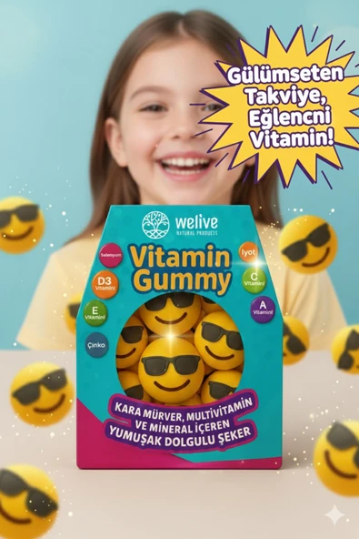 Welive Vitamin Gummy Kara Mürverli Multivitamin Mineral Destekli Yumuşak Şeker Çocuk ürün görseli 1