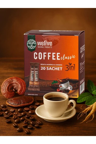 Welive 3in1 Kahve – Reishi %3, Moringa %2, Ginseng %3 – Enerji & Tokluk ürün görseli 1