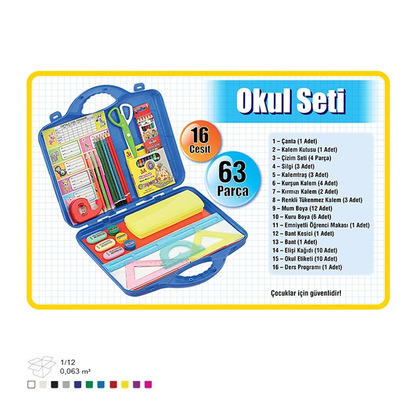 Kapsamlı Okul Seti  16 Çeşit 63 Parça Çantalı Kırtasiye Seti ürün görseli 1
