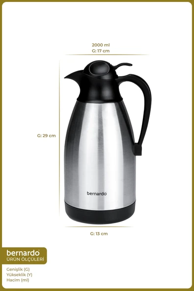 Bernardo Grandio Çelik Termos Inox 2 Litre - Resim 2