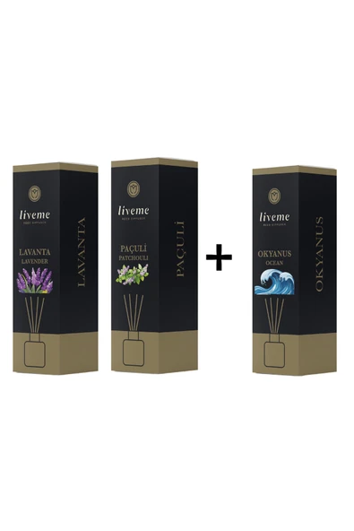 liveme GOLD BAŞLIK ÇUBUKLU ODA KOKUSU 120 ML 3 AL 2 ÖDE (OKYANUS, LAVANTA, PAÇULİ) ürün görseli 1