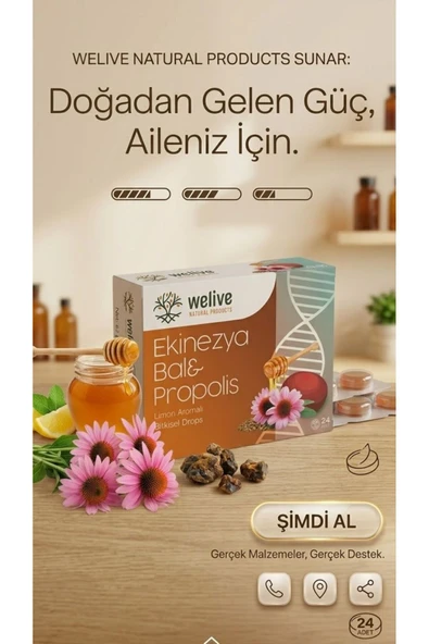 Welive Ekinazya Bal & Propolis Limon Aromalı Bitkisel Pastil - Doğal Bağışıklık Desteği ürün görseli 1