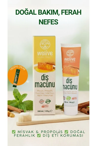 Welive Doğal Diş Macunu 100 ml – Misvak, Propolis, Yeşil Çay, Adaçayı, Nane ve Okaliptüs İçerikli ürün görseli 1
