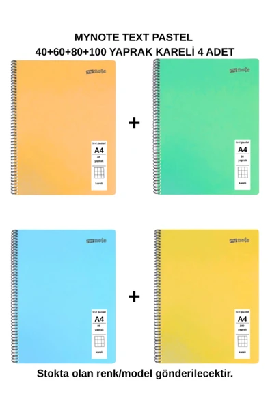 TEXT PASTEL DEFTER A4 40+60+80+100 YAPRAK KARELİ 4 ADET ürün görseli 1