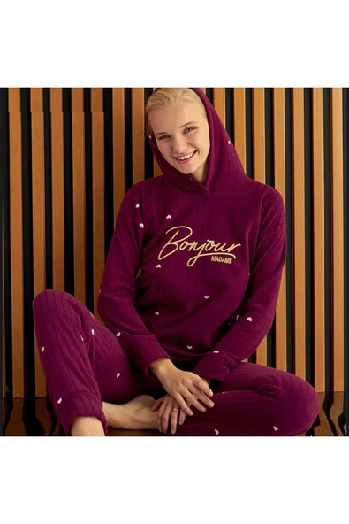 Pijamoni PİJAMONİ KAPÜŞONLU POLAR PİJAMA TAKIMI ürün görseli 1
