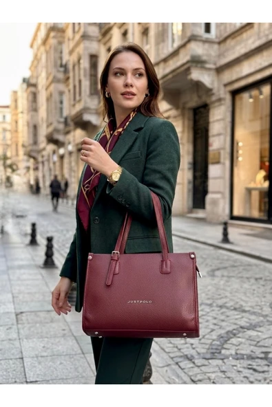 Just Polo Kadın Yeni Sezon Yumuşak Deri Büyük Boy Fermuarlı Lüks Tasarım El Çantası Shopper ürün görseli 1