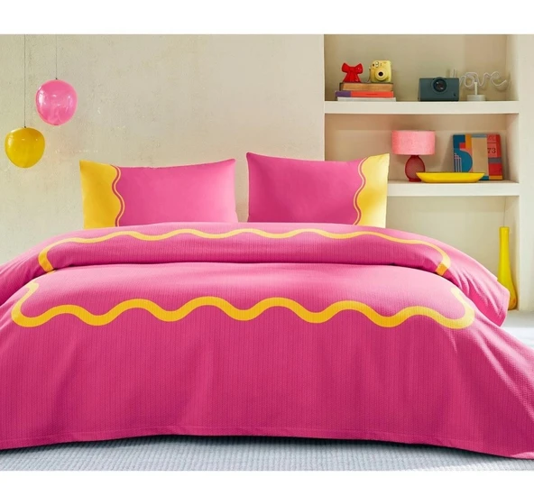 Özdilek Rf -Neon Wave Pembe- Lastikli Çarşaflı Çift Kişilik Pike Takımı ürün görseli 1
