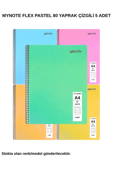FLEX PASTEL DEFTER A4 80 YAPRAK ÇİZGİLİ 5 ADET ürün görseli 1