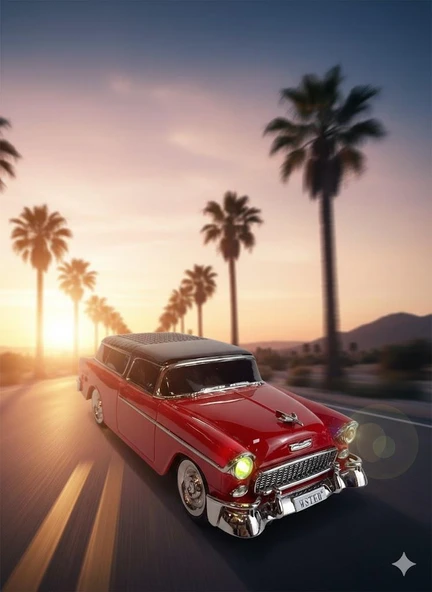 WS-1955 Nostaljik Araba Görünümlü Bluetooth,Hafıza Kartı,Usb Bellek,Aux Ve Radyo Destekli Hoparlör Kırmızı ürün görseli 1