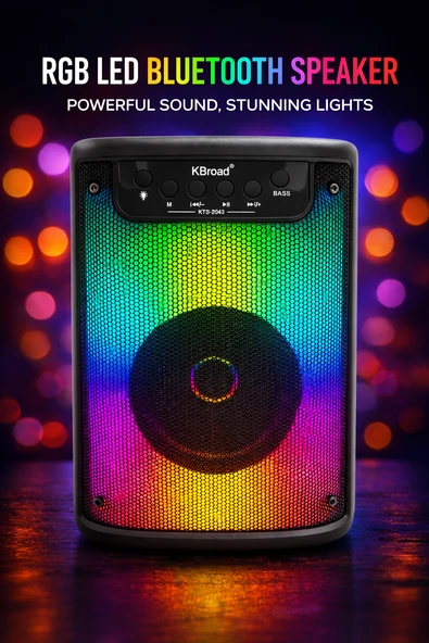 KTS-2043 Mikrofonlu RGB Işıklı Bluetooth Hoparlör – Güçlü Bass, USB/TF/AUX, FM Radyo ürün görseli 1