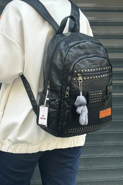 Just Polo Kadın Siyah İthal Yıkamalı Deri Okul & Sırt Çantası Shopper 2310000MH ürün görseli 1