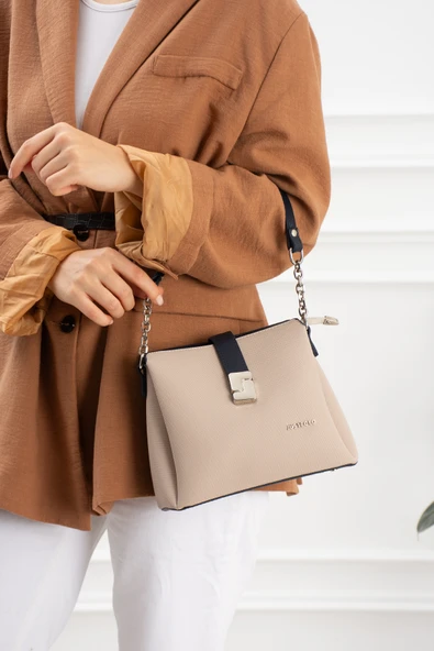 Just Polo Kadın Polo Kumaş JP Gümüş Logolu Şık El Ve Omuz Çantası Shoulder Bag EBAT: 23 X 18 CM ürün görseli 1