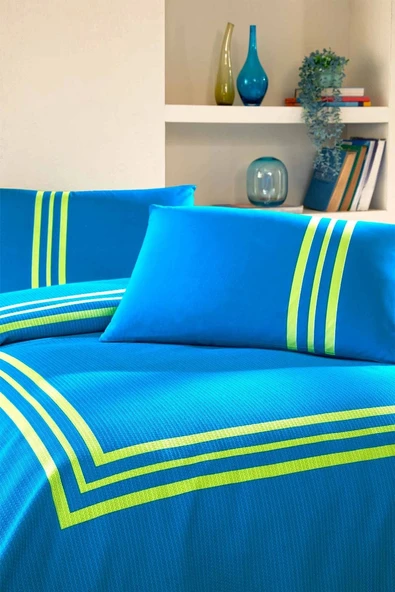 Özdilek Rf -Neon Frame Mavi- Lastikli Çarşaflı Çift Kişilik Pike Takımı ürün görseli 1