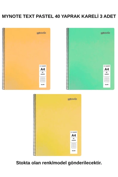 TEXT Pastel Defter A4 40 Yaprak Kareli 3 Adet ürün görseli 1