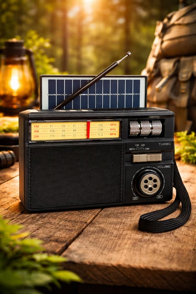 MD-979S Nostaljik Radyo Görünümlü Güneş Enerjili Bluetooth,Hafıza Kartı,Usb Bellek,Aux Ve Radyo Destekli Hoparlör Siyah ürün görseli 1