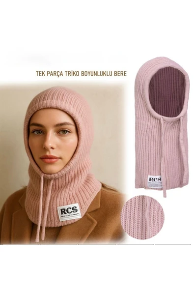 Recos Triko Başlık Boyunluklu Bere Kar maskesi Balaclava-Küllü Pembe ürün görseli 1