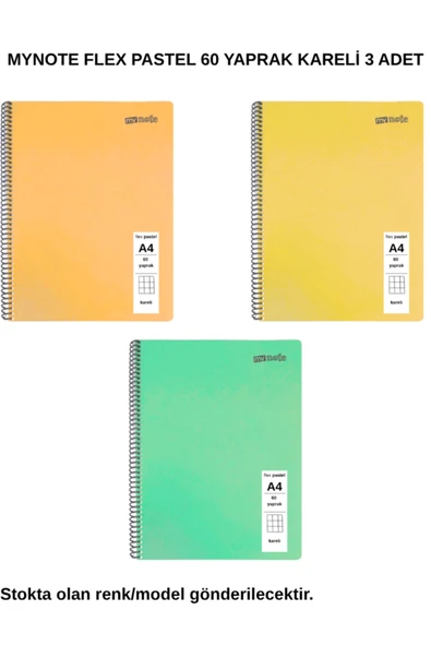FLEX Pastel Defter A4 60 Yaprak Kareli 3 Adet ürün görseli 1