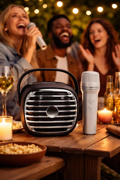 KTS-1943 Taşınabilir Karaoke Hoparlörü | Kablosuz Mikrofonlu | Bluetooth & USB Destekli Siyah ürün görseli 1