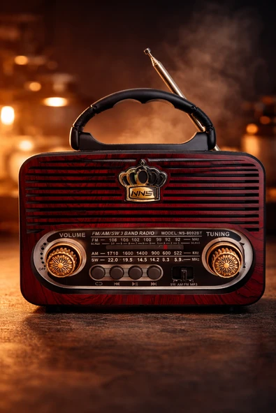 NS-8092BT Nostaljik Radyo Görünümlü Bluetooth,Hafıza Kartı,Usb Bellek,Aux Ve Radyo Destekli Hoparlör Bordo Ahşap ürün görseli 1