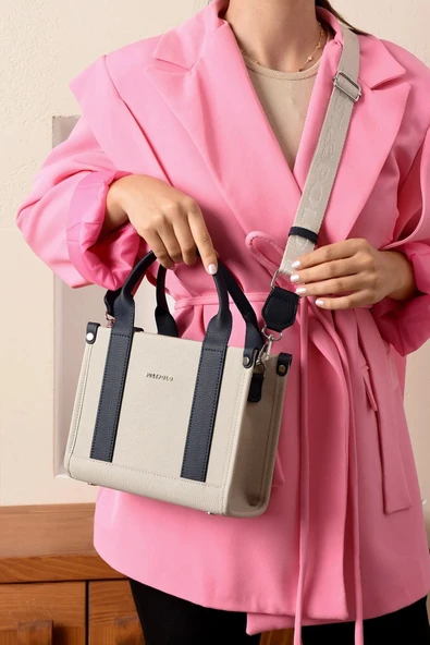 Just Polo Kadın Taş Lacivert Orta Boy Keten El Ve Omuz Çantası 236072MH ürün görseli 1